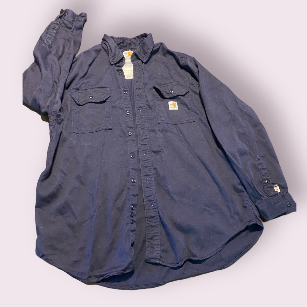 Carhartt FP Mens Flame Resistant Shirt Long Sleeve Button Up Size XL Navy